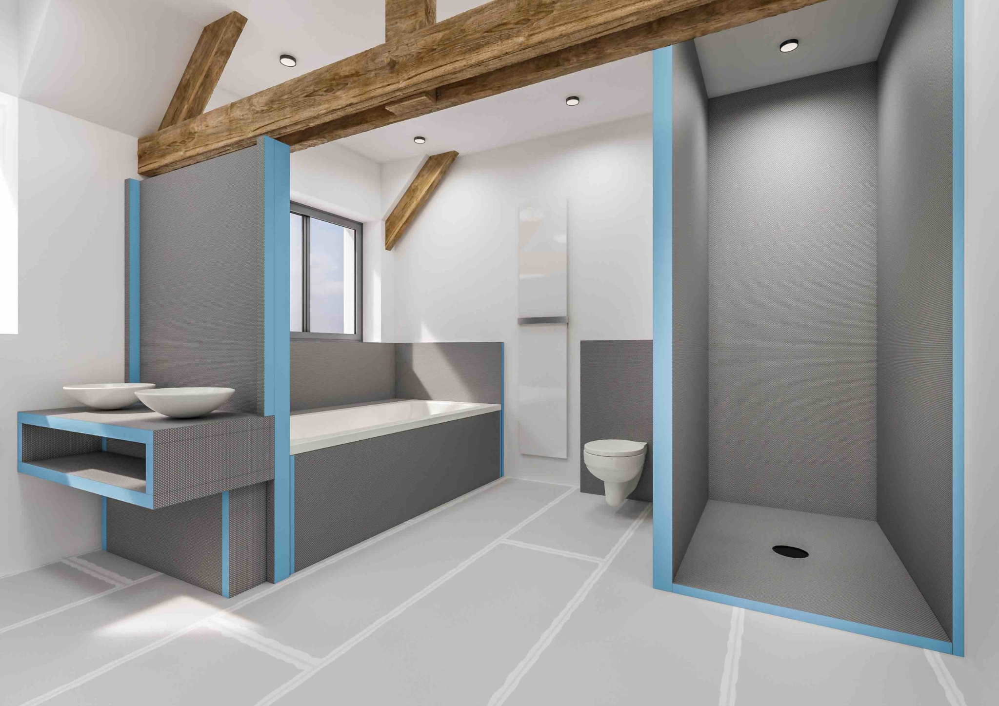 Travaux de plomberie et pose de carrelage dans une salle de bain